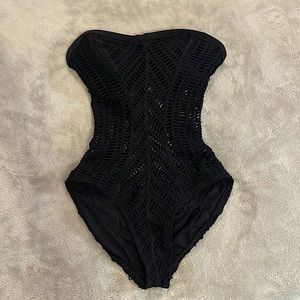 Black Knit Mesh One piece Swim suit